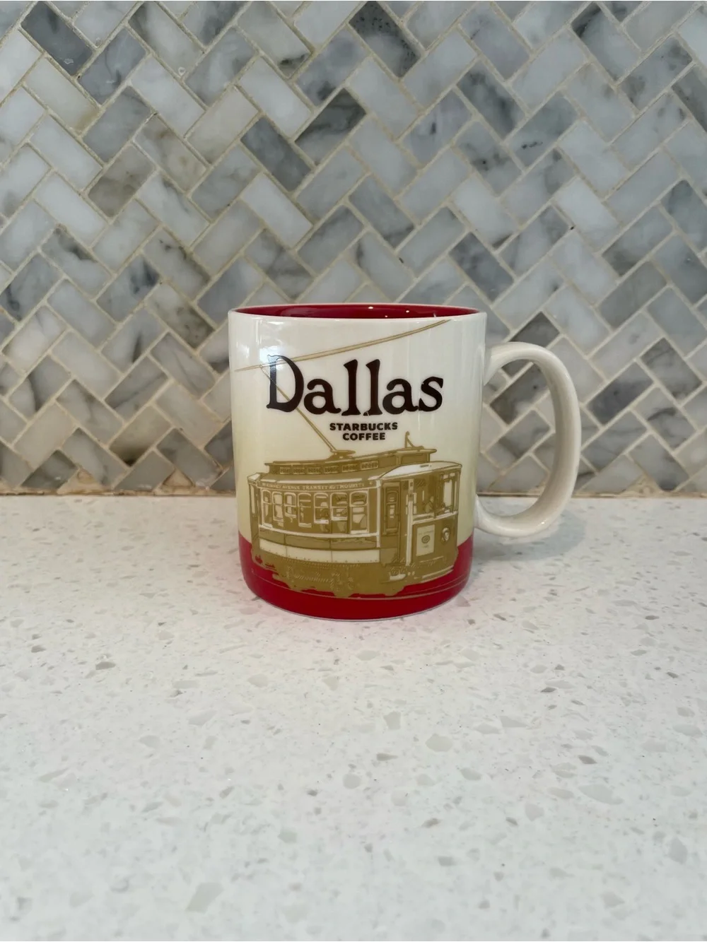 Starbucks Coffee Dallas Coffee Mug 2011 Red Collectible 16oz Cup Trolley Car